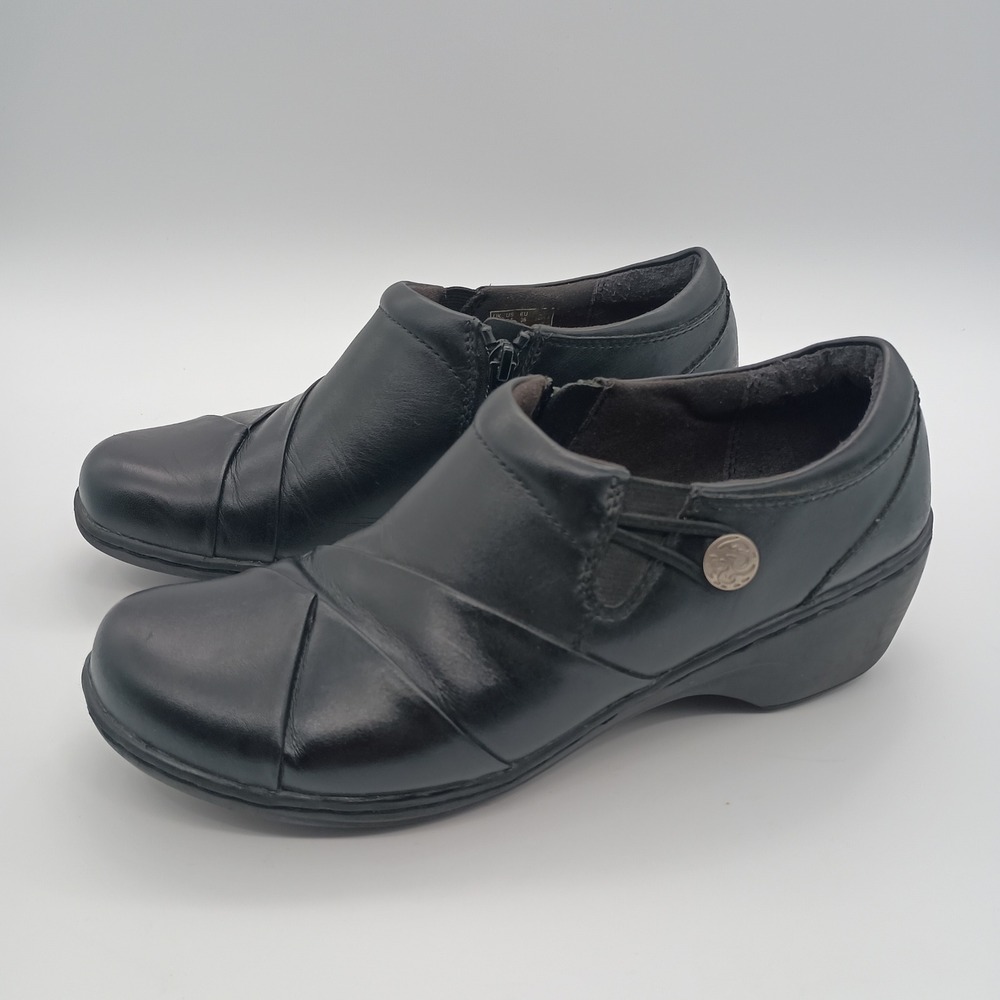 Clarks Collection Black Leather‎ Pleated Zipper Ankle Booties Shoes 7.5 M
